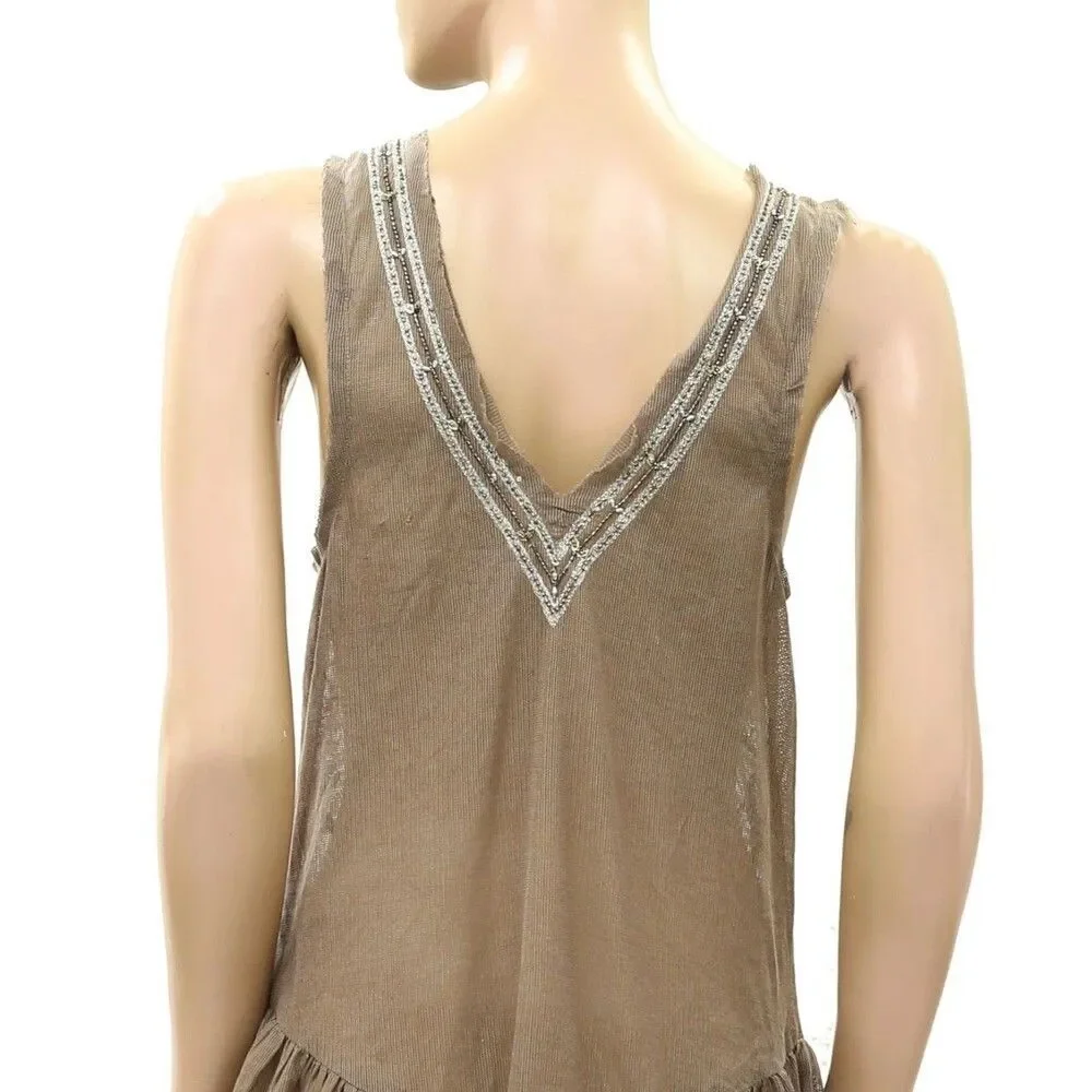 Free People Intimately Nightcap Embellished Slip Mini Dress Sheer BrownXS 290071